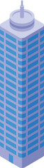 Modern office building with blue windows stands tall, showcasing an isometric design