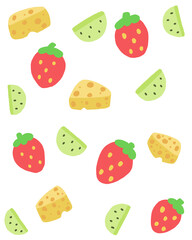 seamless pattern with strawberry kiwi and cheese