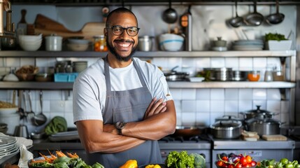 Chef traveling for culinary inspiration, digital map of food opportunities, vibrant
