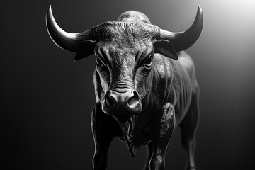 Naklejka premium Analyzing risk factors for bet failure in bull markets, front view, showcasing risk assessment, technology tone, black and white