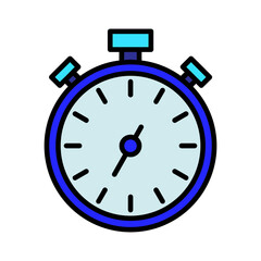 Stopwatch set icon. Timer, clock, countdown, digital display, blue outline, black hands, timekeeping, precision, measurement, racing, fitness punctuality, schedule, alert, urgency, control, efficiency