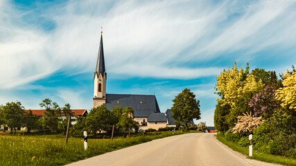 Church on a sunny summer day at Hart, Chieming, Traunstein, Bavaria, Germany