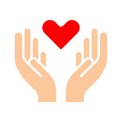 Charity icon. Hand holding heart, love, compassion, giving, support, care, help, charity, kindness, altruism.