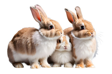 Obraz premium Studio portrait of cute rabbit isolated on transparent png background, happy bunny running on floor, adorable fluffy rabbit that sniffing.