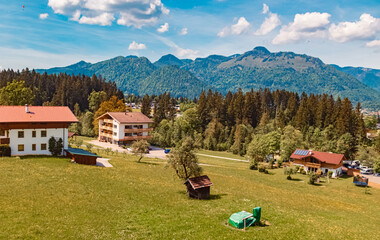 Alpine summer view at paraglider paradise Koessen, Kitzbuehel, Tyrol, Austria