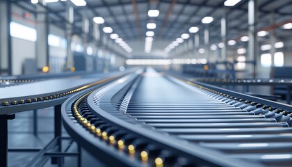 Obraz premium The image shows a modern factory with a lot of machinery and conveyor belts
