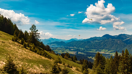 Alpine summer view at paraglider paradise Koessen, Kitzbuehel, Tyrol, Austria