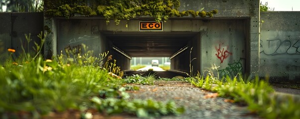 Wildlife Corridor Underpass with Eco Sign for Migrating Animals  Safe Passage