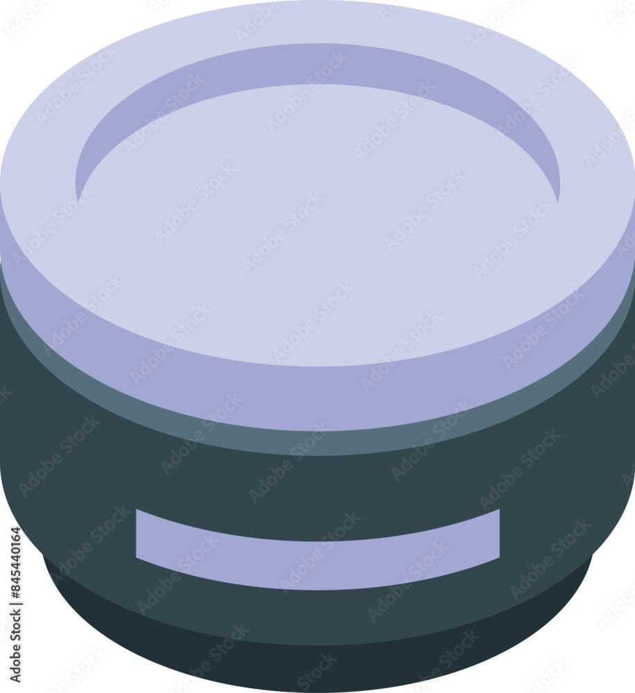 Poster round container with open empty lid is laying on white background