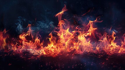 Fototapeta premium Flames glowing against a dark backdrop