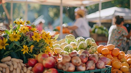 vegetable market. fresh fruits and vegetables on the counter. fresh food for people.