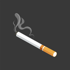 Cigarette isolated on a white background. Lighted cigarette with smoke. No Smoking Day. Illustration, simple cigarette icon © Tatiana