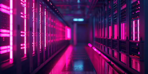 Fototapeta premium A data center with rows of servers being cooled by sophisticated climate control systems