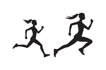 Jogging woman illustration set.