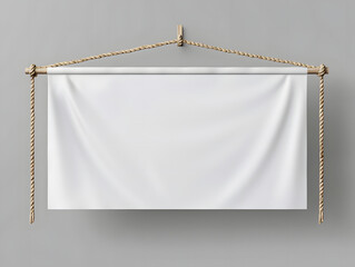 Empty white hang blank fabric horizontal canvas banner mockup