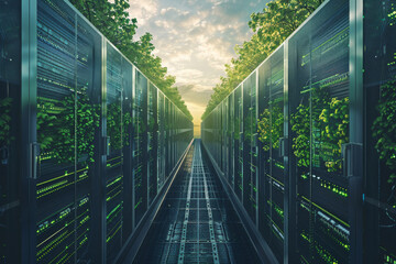 Environmentally-friendly data centers with green initiatives, such as renewable energy sources, efficient cooling, and sustainable practices
