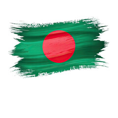 A close-up image of the Bangladeshi flag painted in an artistic style on a white background. The green and red colors are vibrant, with a distinct brushstroke effect. Generative AI