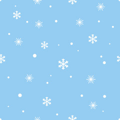 Christmas or New year seamless pattern with snowflakes on blue sky background vector.