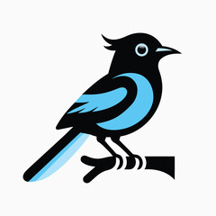 Blue bird on a branch, Magpie bird logo vector icon illustration