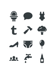 black and white icons set