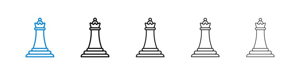 Chess Game Queen Icon Set. Crown Piece Vector Symbol.