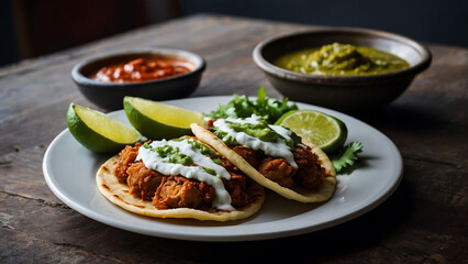 Mexican Gorditas With Refried Beans In Traditional Mexican Bowls