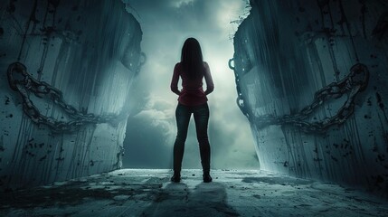 Woman standing up to oppression concepts and woman's rights and power concepts