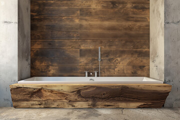 An ultra-realistic image of a modern bathroom featuring rustic interior design elements