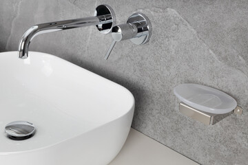 Wall-Mounted Chrome Faucet and Soap Dish