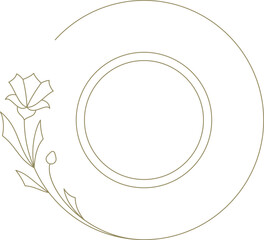 Elegant circle frame with natural flower monochrome line art decor element for logo vector