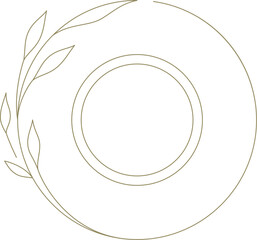 Minimalist circle frame with natural tree branch leaves hand drawn line art decor for logo vector