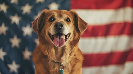 Happy Independence Day, puppy, and happy July 4th celebration. American flag for Labor Day, Memorial Day, Fourth of July, and White Graves.