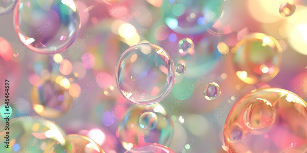 Poster simulating realistic colored bubbles in an ai-powered generative cleaning environment. concept gener
