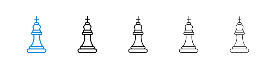 Chess King Icon Set Visual symbol representing the king piece in chess, denoting leadership and strategy.