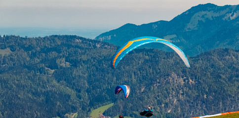 Alpine summer view at paraglider paradise Koessen, Kitzbuehel, Tyrol, Austria