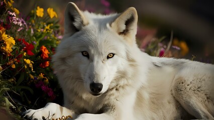 Obraz premium White Wolf Amidst Flowers