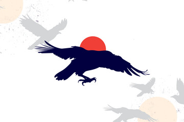 Cool crow illustration with sunset in the background