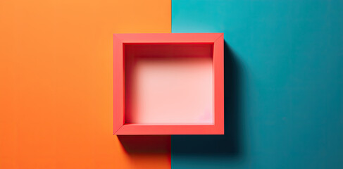 Empty frame on an orange and turquoise background