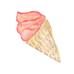 ice cream cone composition watercolor illustration isolated on a white background base for printing on postcards. fabrics and dishes