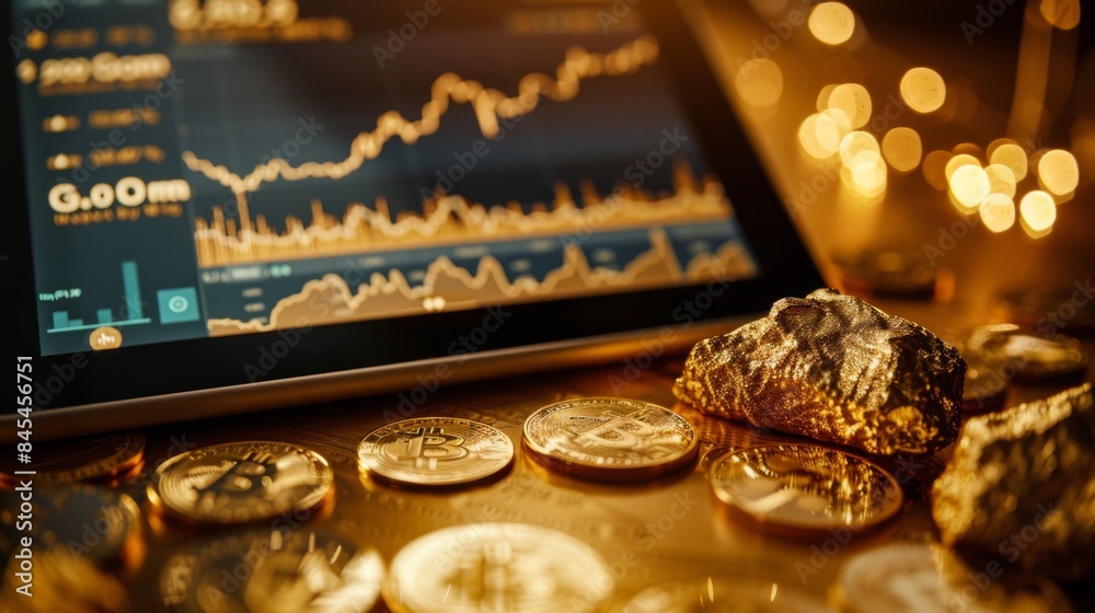 Aufkleber high-angle view of a digital tablet showing historical gold price trends on a graph chart