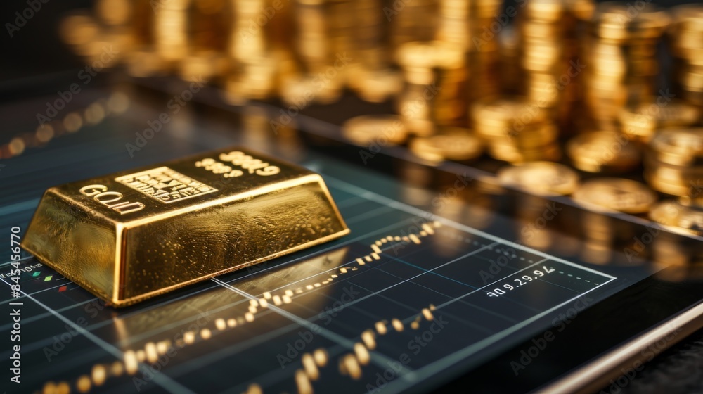 Aufkleber high-angle view of a digital tablet showing historical gold price trends on a graph chart