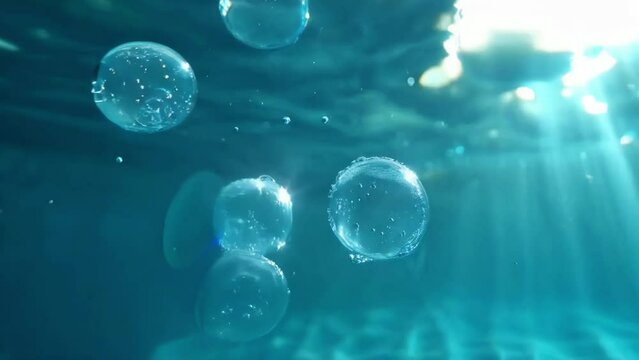 clean blue underwater view with bubbles and light - 4k new stock video footage animation AI
