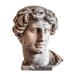 Obraz premium Ancient Greek marble statue head with intricate details, depicting classical sculptural artistry. Perfect for historical and artistic references.