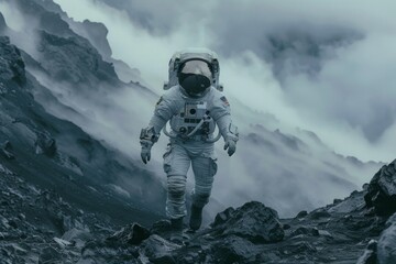 The astronaut, walking cautiously on the rocky surface, marveled at the desolate beauty of the planet, determined to explore every inch of this uncharted world in space