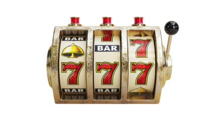Vintage slot machine showing triple sevens and bar symbols. Perfect for casino and gambling themes.