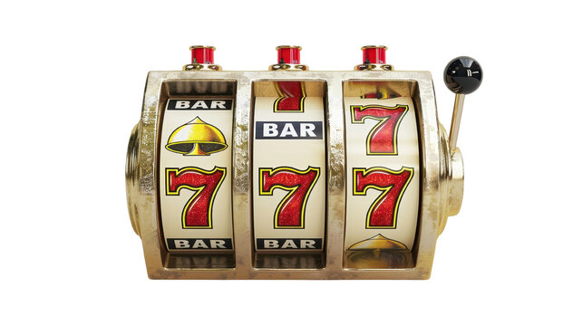 Vintage slot machine showing triple sevens and bar symbols. Perfect for casino and gambling themes.