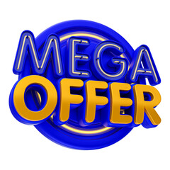 Mega offer 3d render label isolated in transparent background