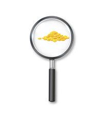 Search icon for financial assets, money. Vector realistic search logo.