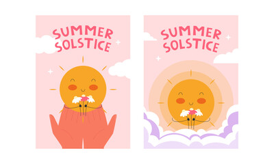 Summer solstice. Longest day of the year. Poster set