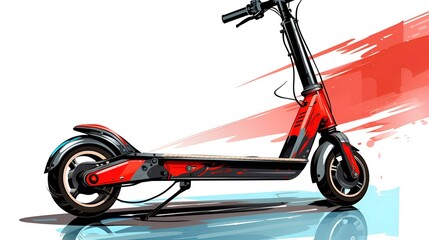A red scooter with a red paint splatter,